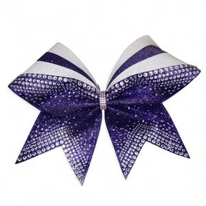 Large Boutique purple white Cheer Dance Bow Ponytail Holder Rhinestoned bling